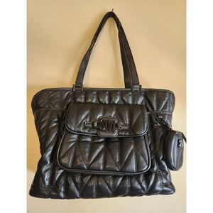 Steve Madden Black Quilted Tote Bag SM Logo Shoulder Bag with Coin Purse